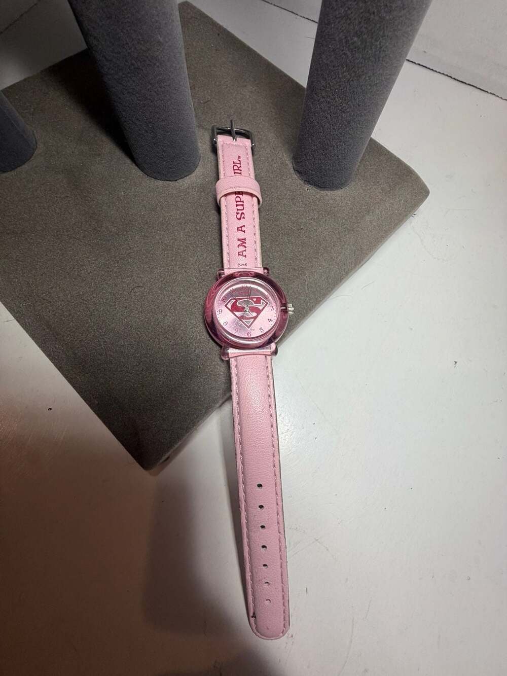 Gluck Supergirl Watch Pink Acrylic Case Simulated Leather Strap